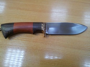 Нож "Сом", рукоятка из дерева Венгэ/Падук/Бронза, сталь Х12МФ кованная, производства "Окские ножи" 